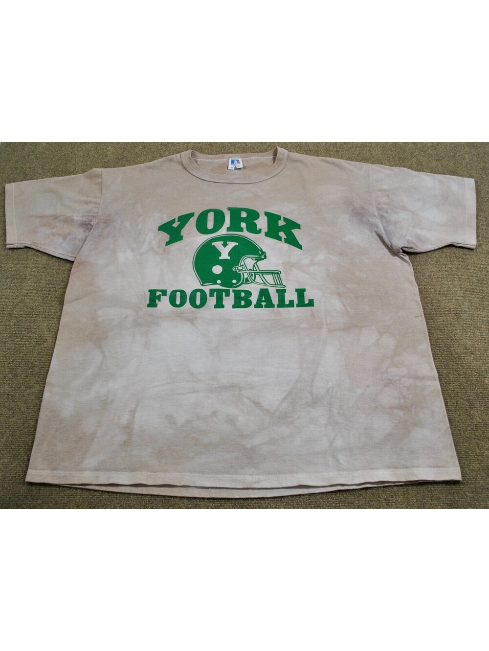 York Football NCAA NFL Pattern Dye Tan Russell Made in USA Shirt Size 2X-Large